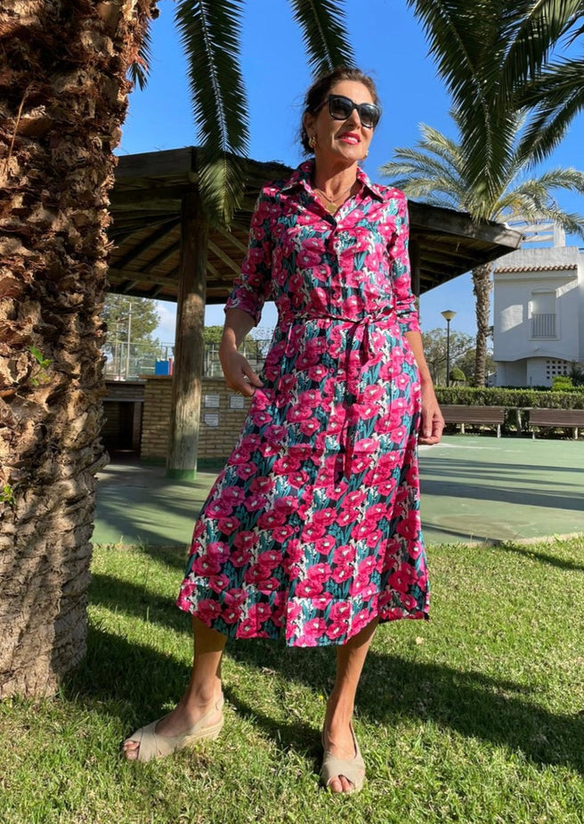 VESTIDO FLORES FUCSIA