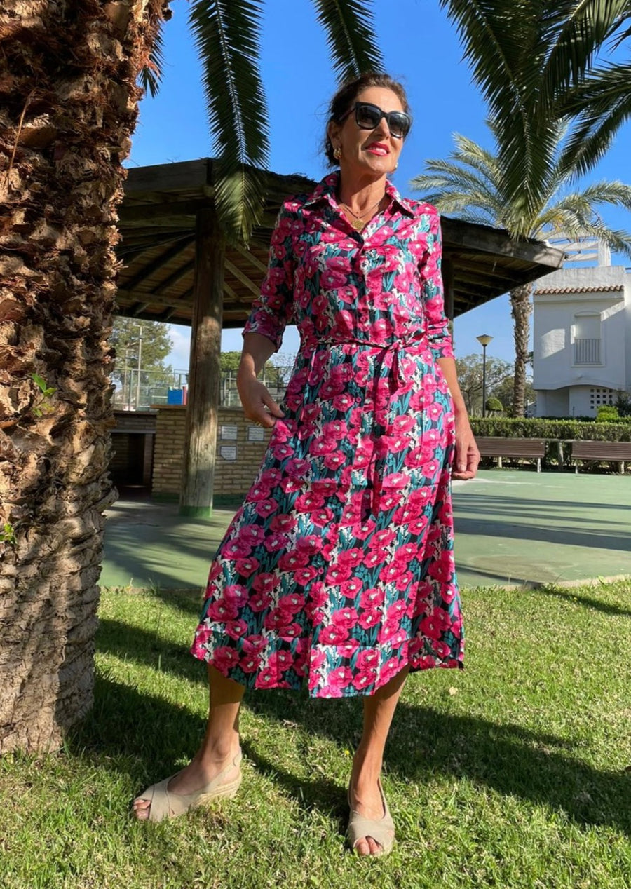 VESTIDO FLORES FUCSIA