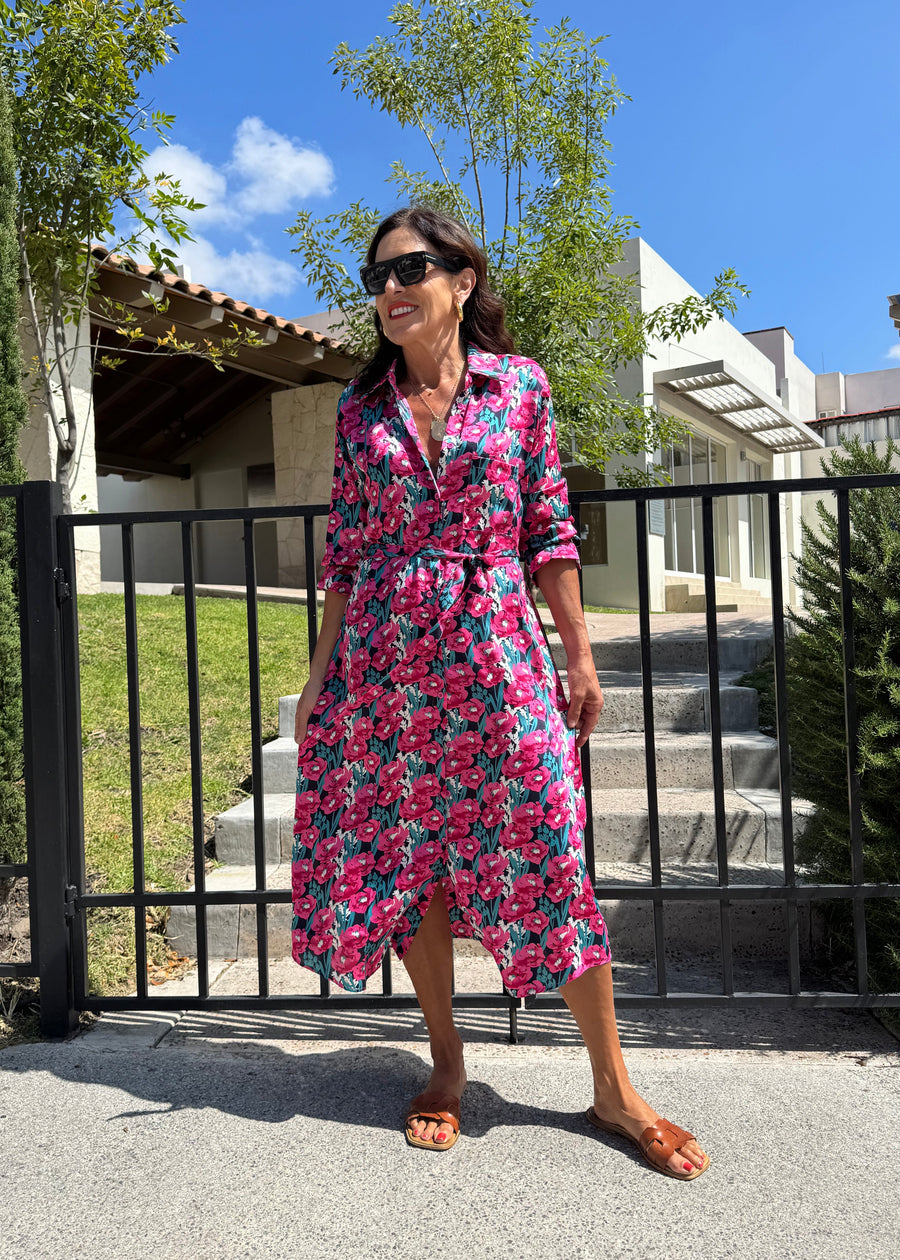 VESTIDO FLORES FUCSIA