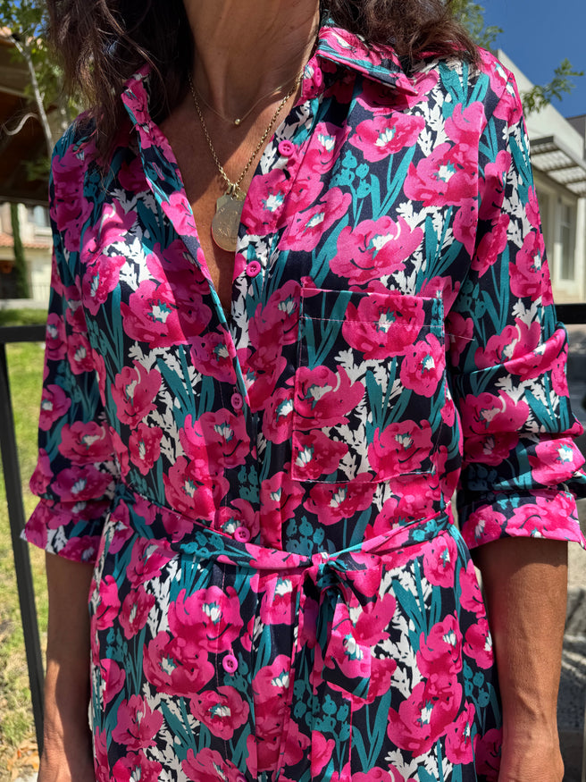 VESTIDO FLORES FUCSIA