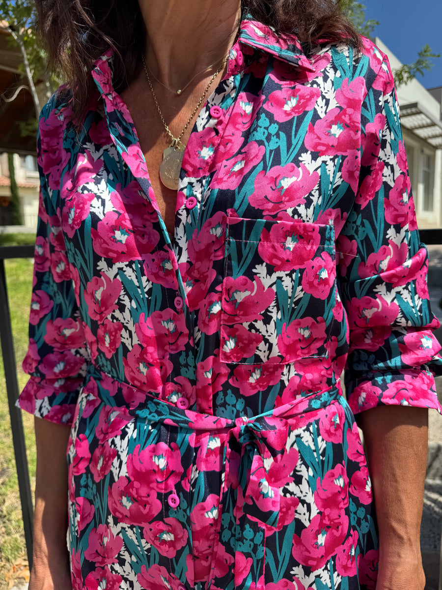 VESTIDO FLORES FUCSIA