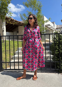 VESTIDO FLORES FUCSIA