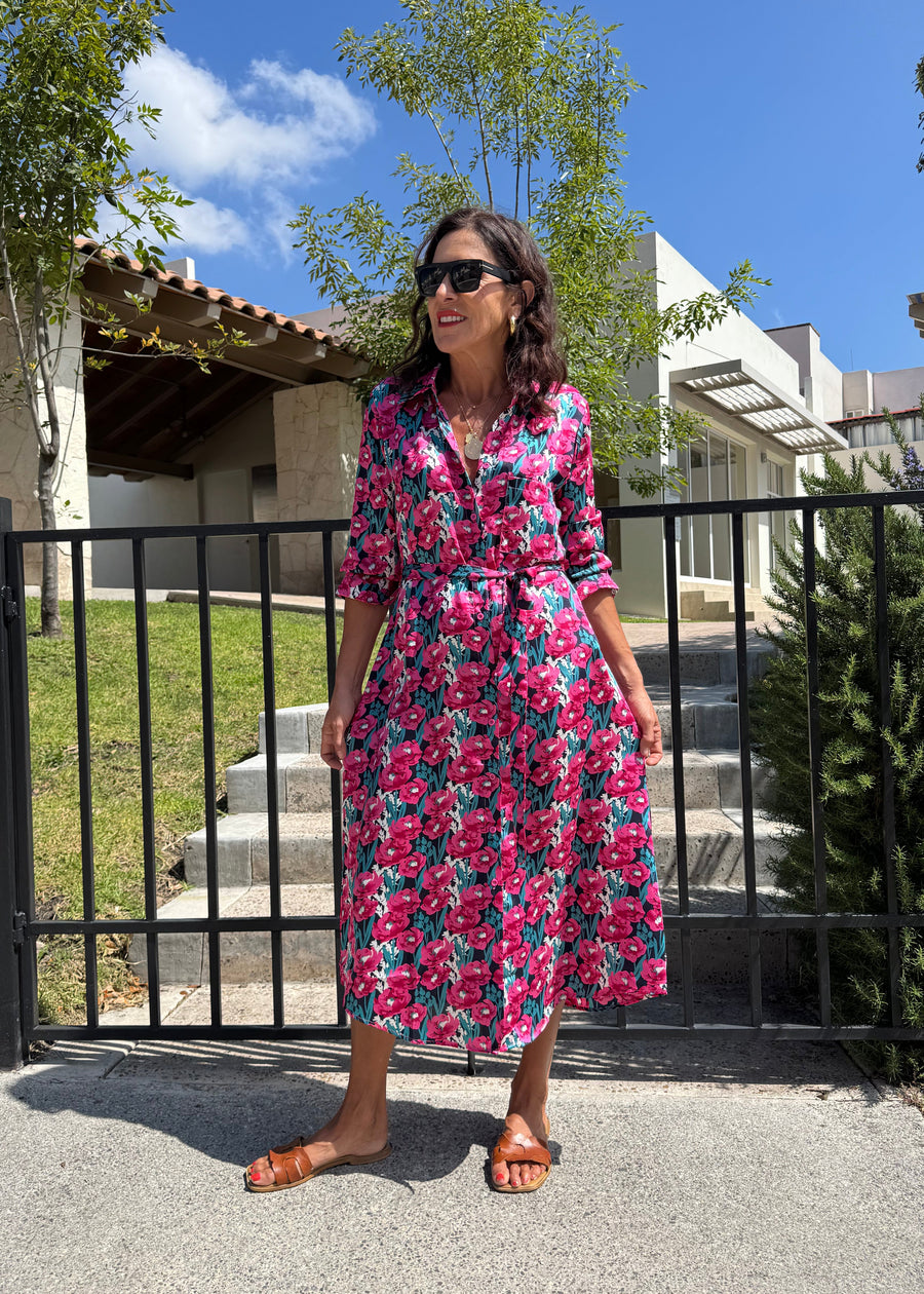 VESTIDO FLORES FUCSIA