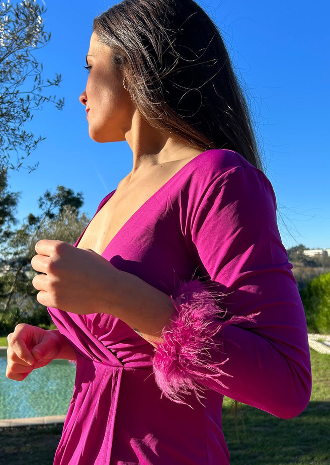 VESTIDO PLUMAS VIOLETA