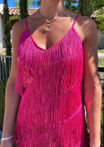 VESTIDO FLECOS FUCSIA