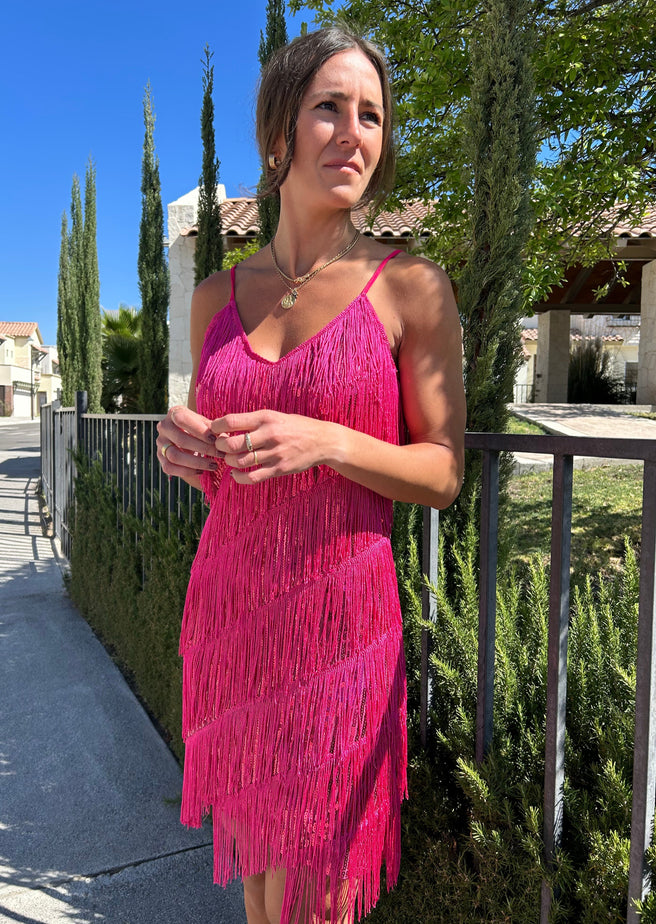 VESTIDO FLECOS FUCSIA