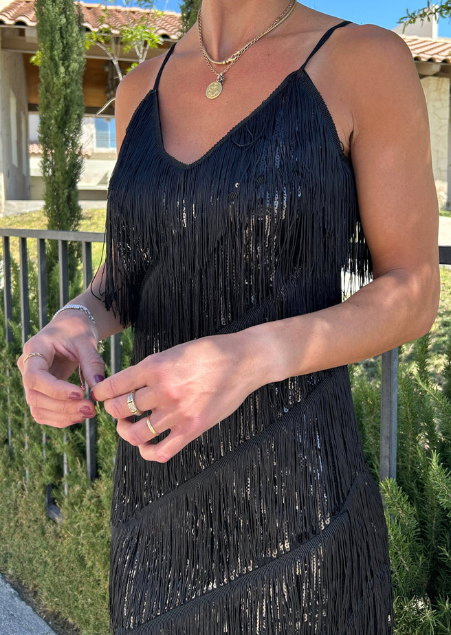 VESTIDO FLECOS NEGRO