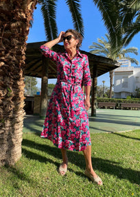 VESTIDO FLORES FUCSIA