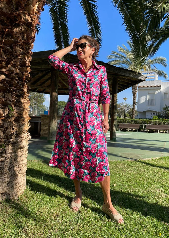 VESTIDO FLORES FUCSIA