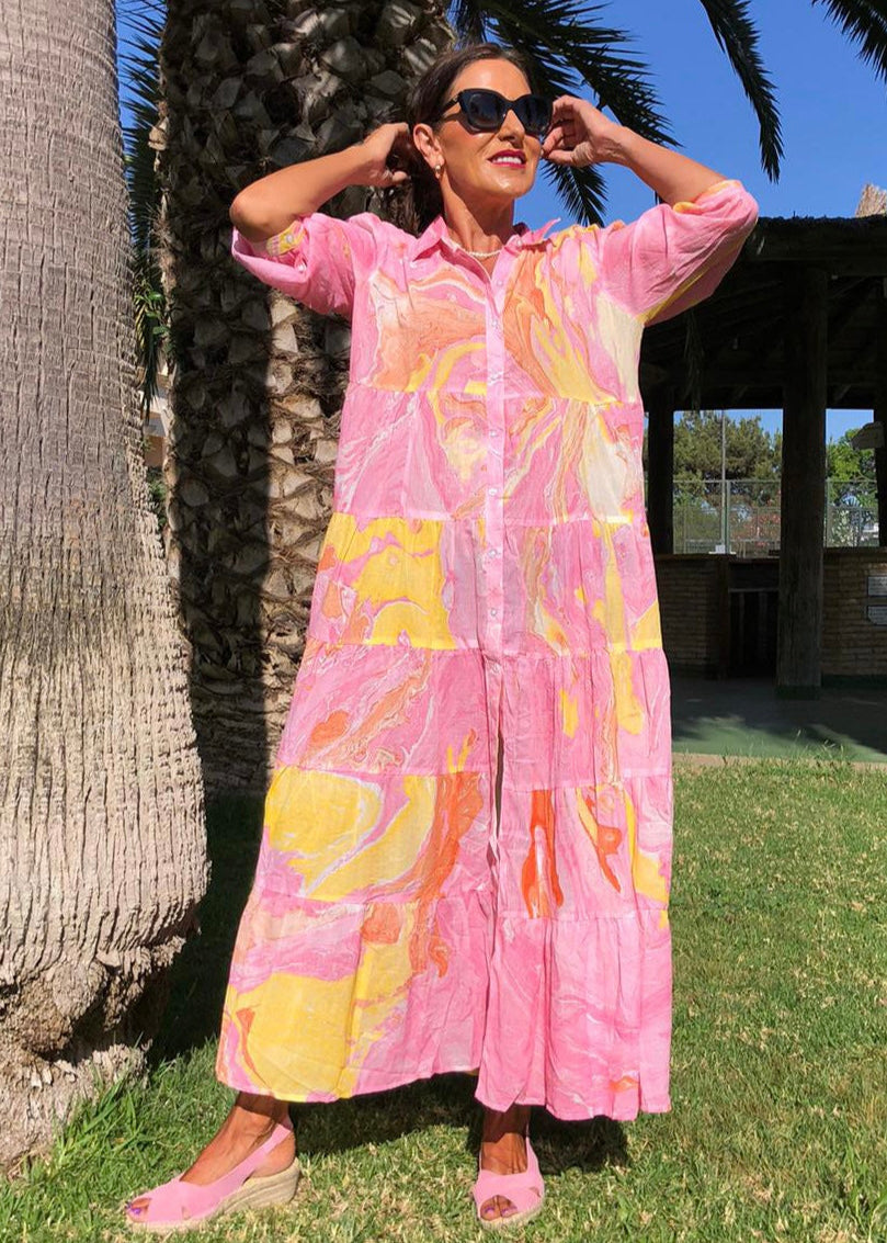 VESTIDO AMARILLO ROSA